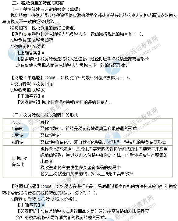 2014年中級經(jīng)濟師考試財政稅收精講：稅收負擔的轉(zhuǎn)嫁與歸宿