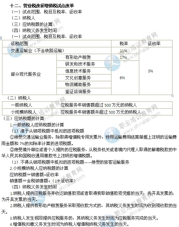 2014年中級經(jīng)濟師考試財政稅收精講：營業(yè)稅改征增值稅試點改革