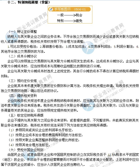 2014年中級經濟師考試財政稅收精講：特別納稅調整