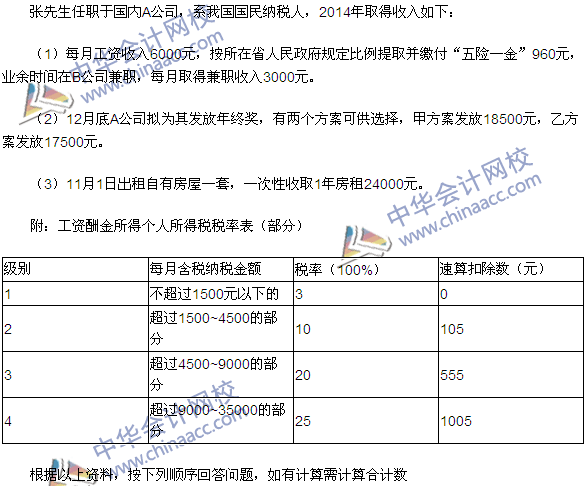 2015注冊會計師《稅法》計算回答題及答案