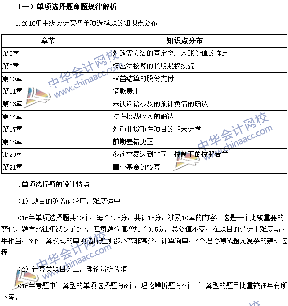 2017年中級會計職稱《中級會計實務(wù)》題型設(shè)計特點和命題規(guī)律