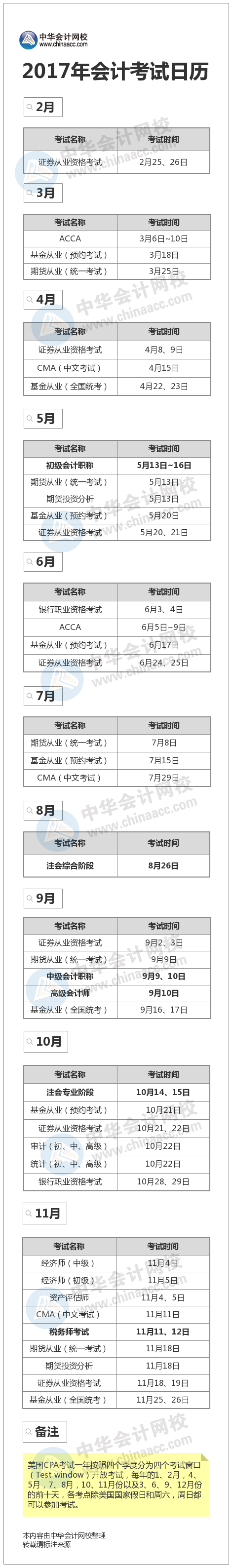 2017年財(cái)會(huì)類考試時(shí)間安排