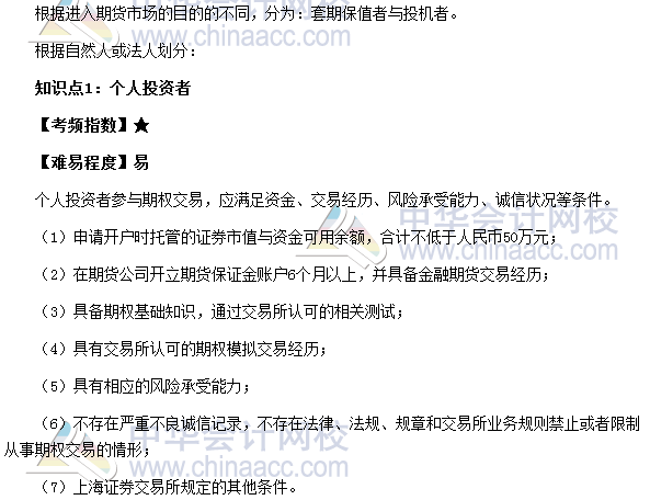 2017期貨從業(yè)《期貨基礎知識》高頻考點：個人投資者