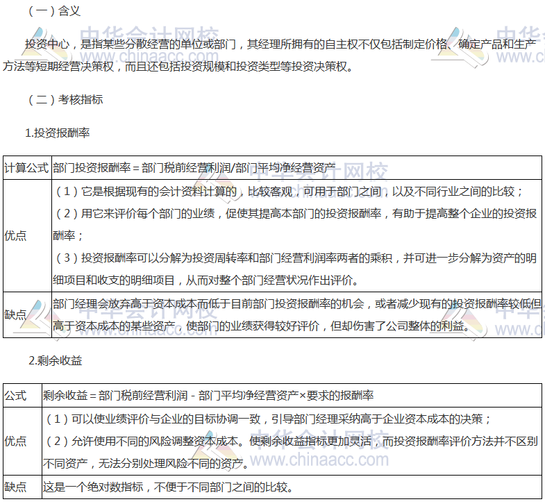 《財(cái)管》高頻考點(diǎn)：投資中心