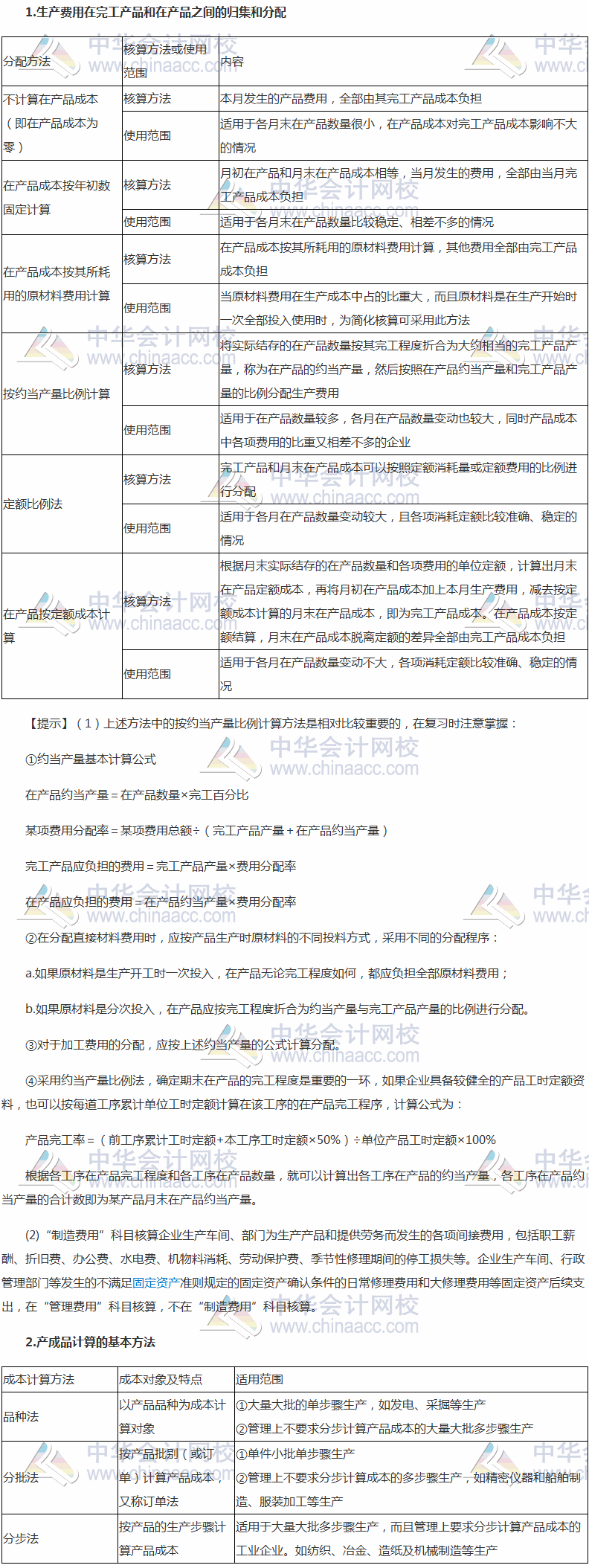 2017稅務(wù)師《財(cái)務(wù)與會(huì)計(jì)》高頻考點(diǎn)：產(chǎn)品成本核算的基本方法