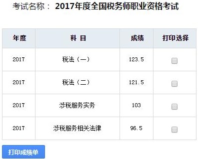 稅務(wù)師成績查詢