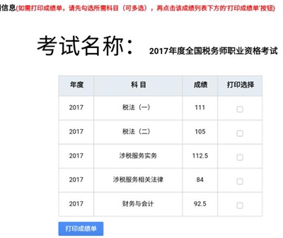 2017年稅務(wù)師考試一次性過5科學(xué)員成績單曝光