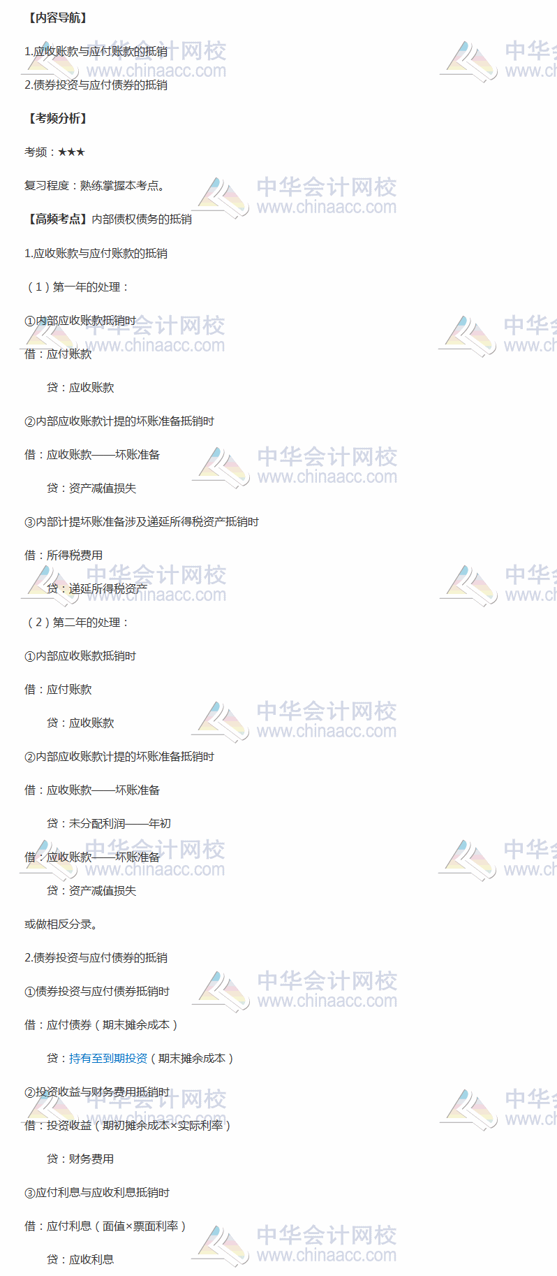 2018年中級會計職稱《中級會計實務》高頻考點：內部債務的抵銷