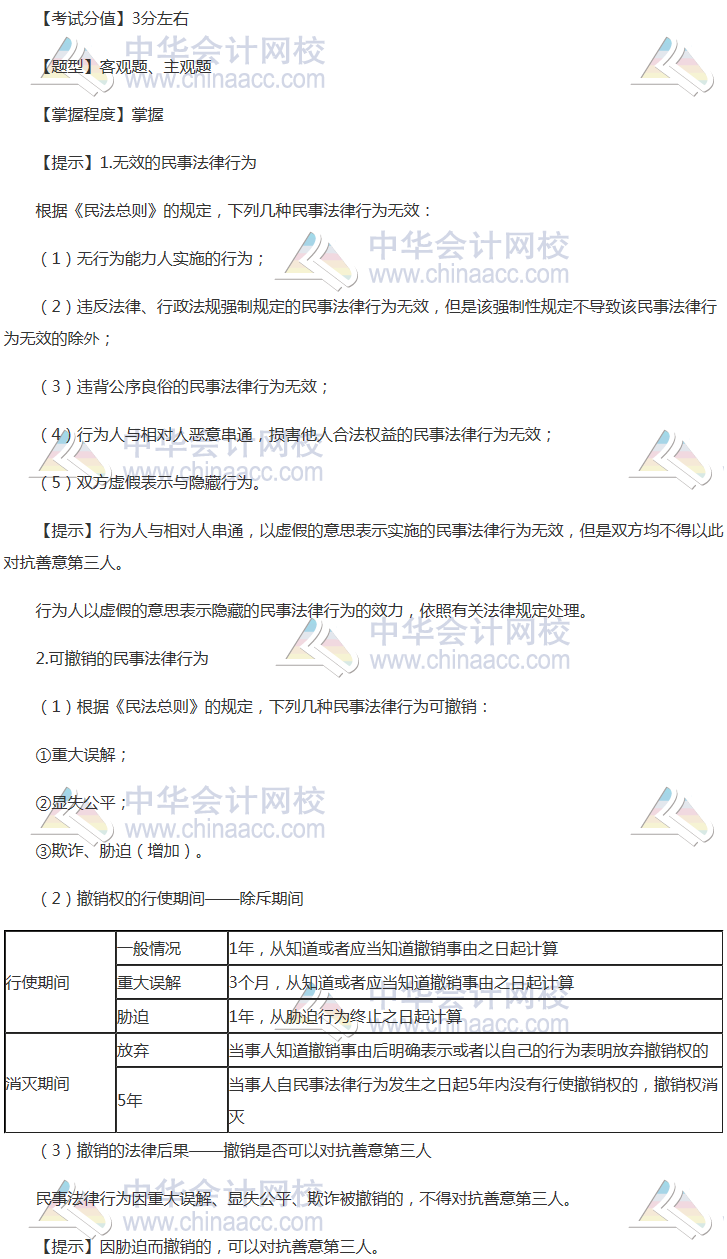 注會《經(jīng)濟法》穩(wěn)拿20分系列知識點二：民事法律行為的效力