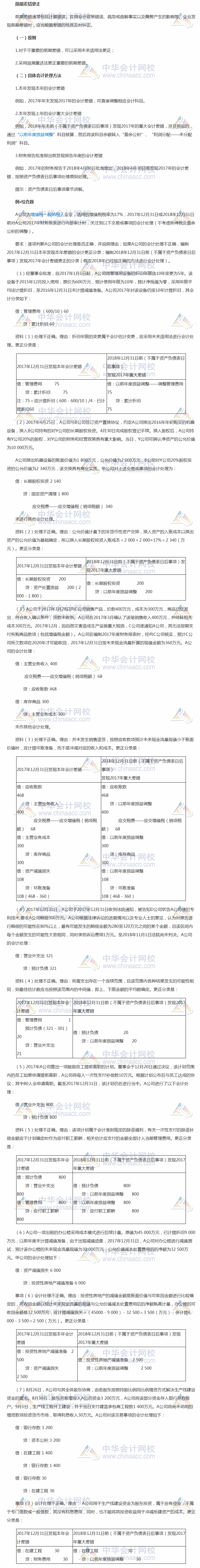 2018《中級會計實(shí)務(wù)》考前每日學(xué)習(xí)任務(wù)：前期差錯更正