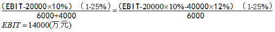 普通股的每股收益無(wú)差異點(diǎn)的EBIT應(yīng)滿足等式