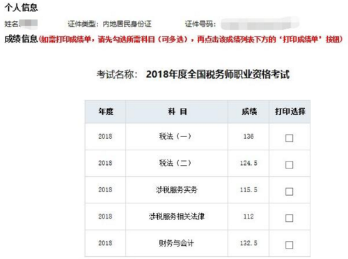 稅務(wù)師成績(jī)單2