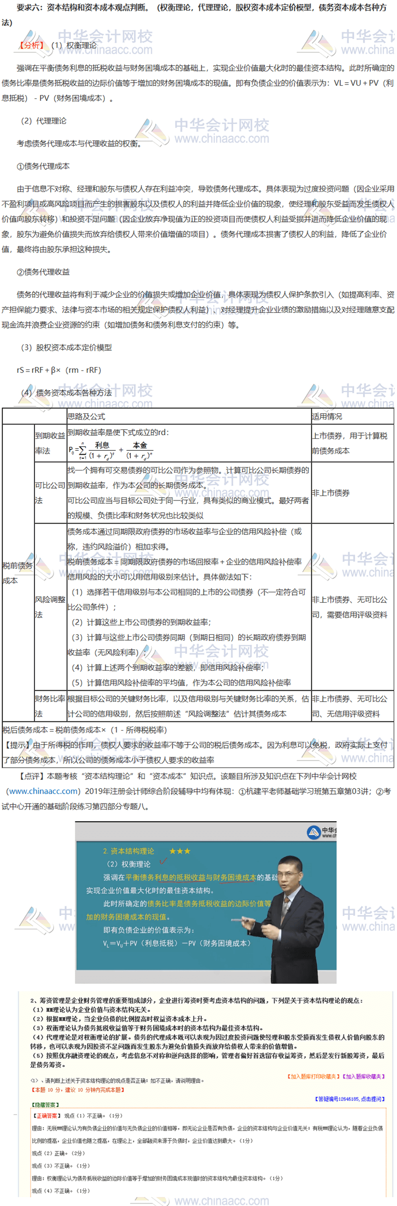 2019年注會職業(yè)能力綜合測試（二）試題涉及知識點