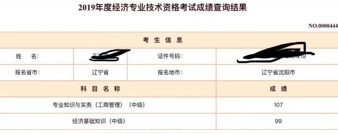 中級(jí)經(jīng)濟(jì)師成績(jī)