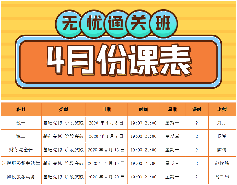 2020稅務(wù)師無憂直達班4月份課程表