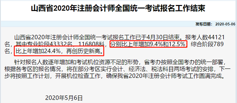 剛剛！部分地區(qū)公布了2020注會報名人數(shù)！創(chuàng)歷史新高！