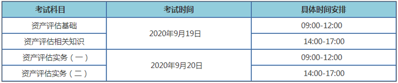 2020年資產評估師考試時間安排表