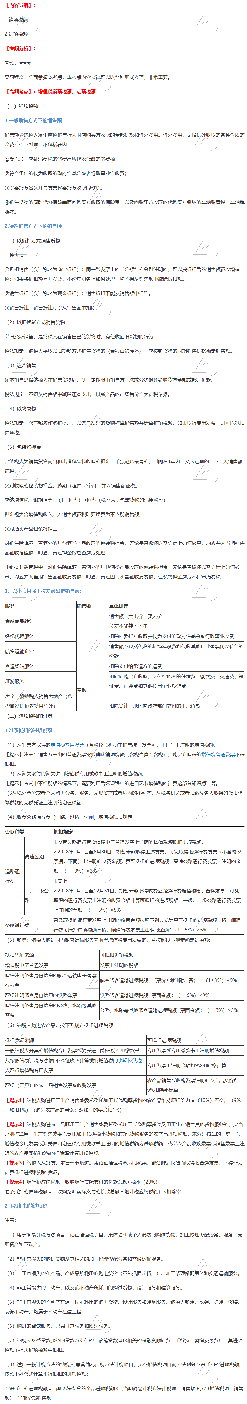 2020年注會《稅法》第二章高頻考點：增值稅銷項稅額、進項稅額