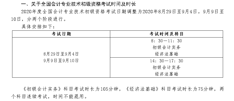 2020年初級會計(jì)考試時(shí)間