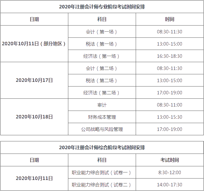 湖北cpa2020年考試時間已經(jīng)公布