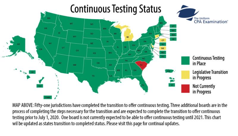 AICPA Continuous Testing連續(xù)測(cè)試州 +1