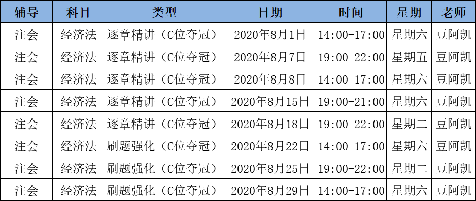 2020注會(huì)《經(jīng)濟(jì)法》C位奪冠課表來(lái)了！