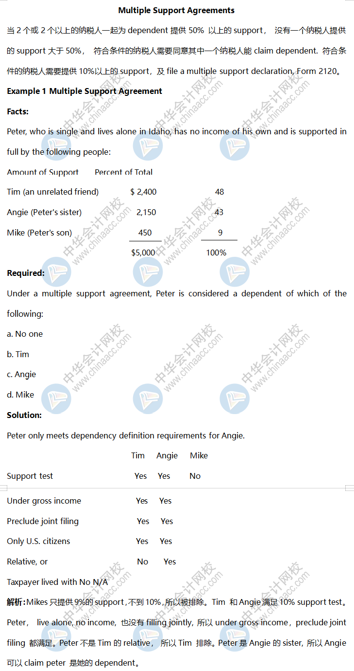 AICPA高頻考點：Multiple Support Agreements