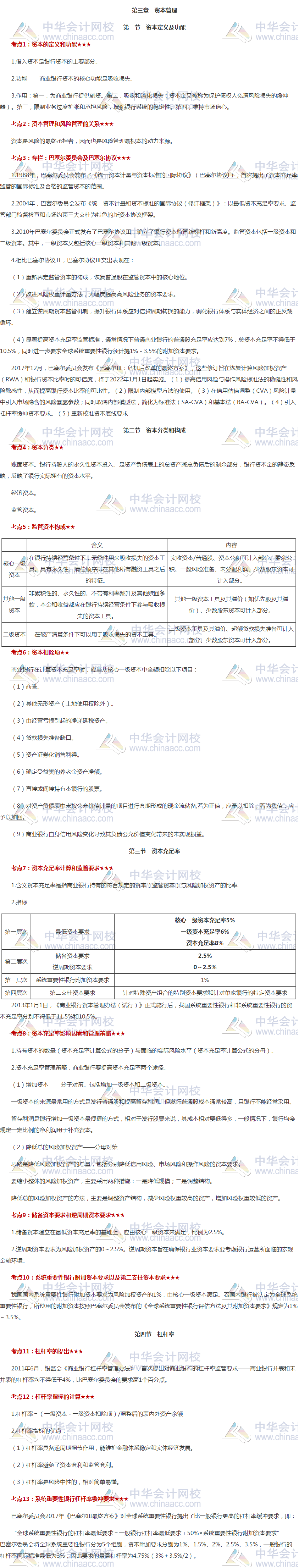 必看！銀行初級《風(fēng)險(xiǎn)管理》高頻考點(diǎn)第三章 資本管理