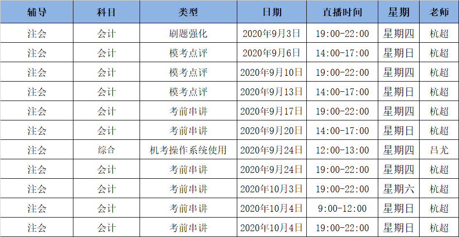 2020注會《會計》C位奪冠課表來了！