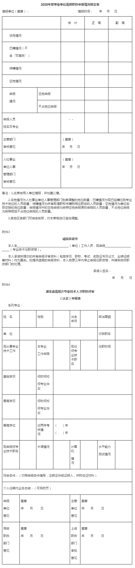 湖北2020年正高級、高級會計師評審申報材料的通知