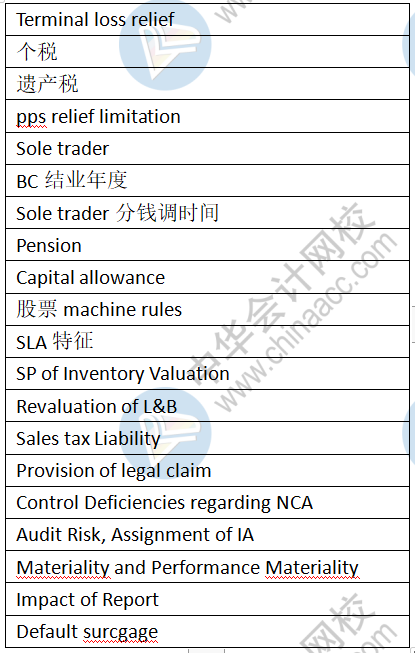 12月ACCA《TX》上午場(chǎng)考試考點(diǎn)總結(jié)（考生回憶版）