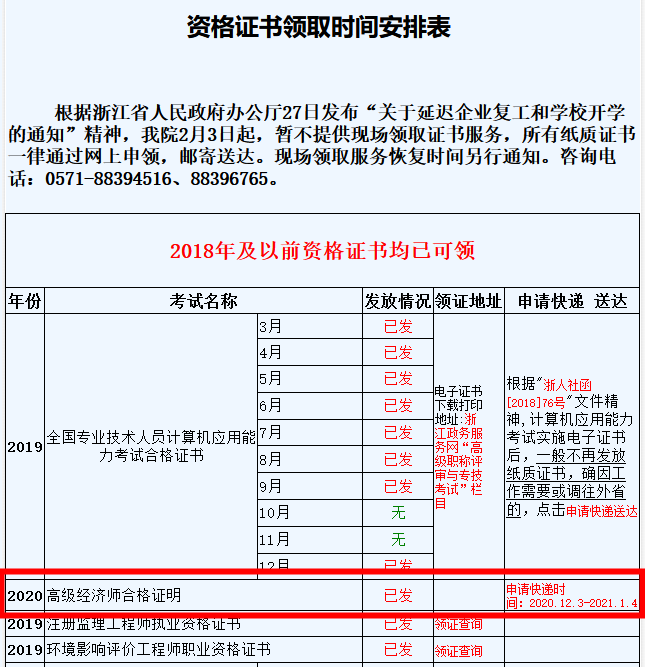 浙江2020高級經(jīng)濟師合格證明領(lǐng)取