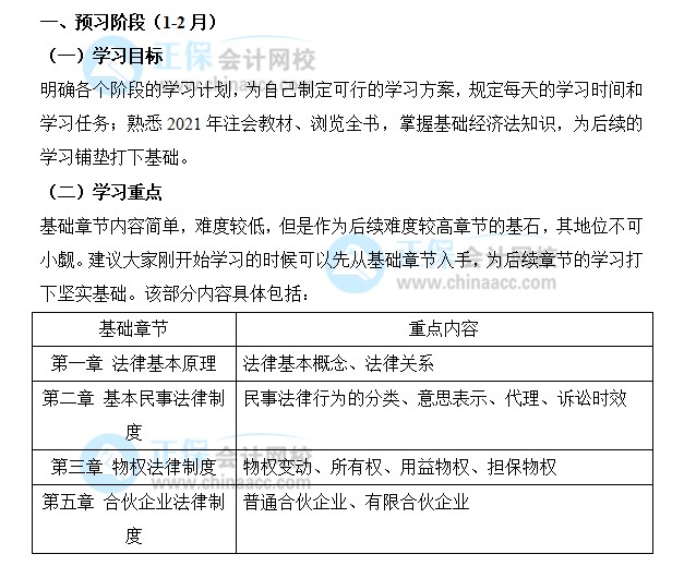 【考生必看】注會經(jīng)濟(jì)法預(yù)習(xí)階段學(xué)習(xí)重點(diǎn)&備考計劃（1-2月）