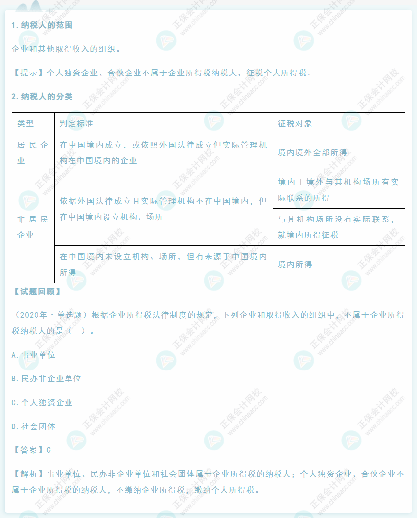 2022年初級會計《經(jīng)濟法基礎》高頻考點：企業(yè)所得稅納稅人