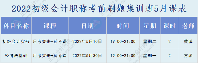 速看！2022初級會計職稱考前刷題集訓(xùn)班課表已出爐！