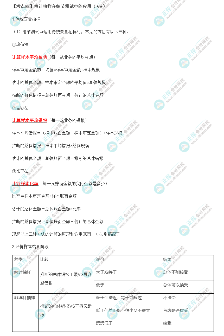 2022年注會(huì)《審計(jì)》第四章高頻考點(diǎn)4：審計(jì)抽樣在細(xì)節(jié)測(cè)試中的應(yīng)用