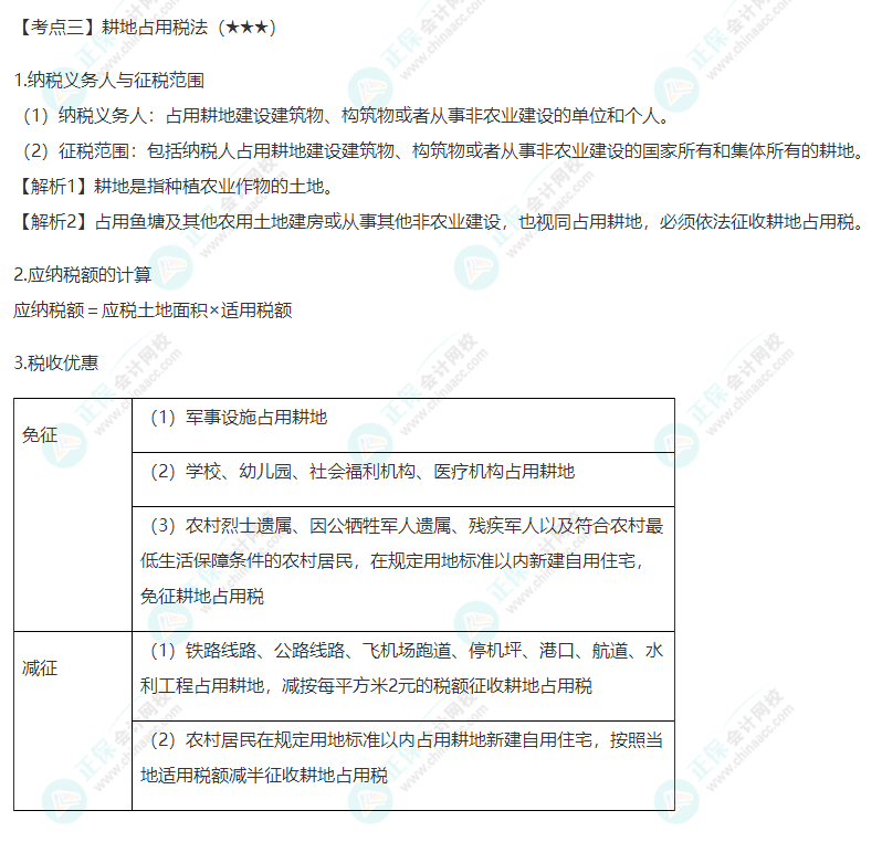 2022年注會《稅法》第九章高頻考點(diǎn)3：耕地占用稅法