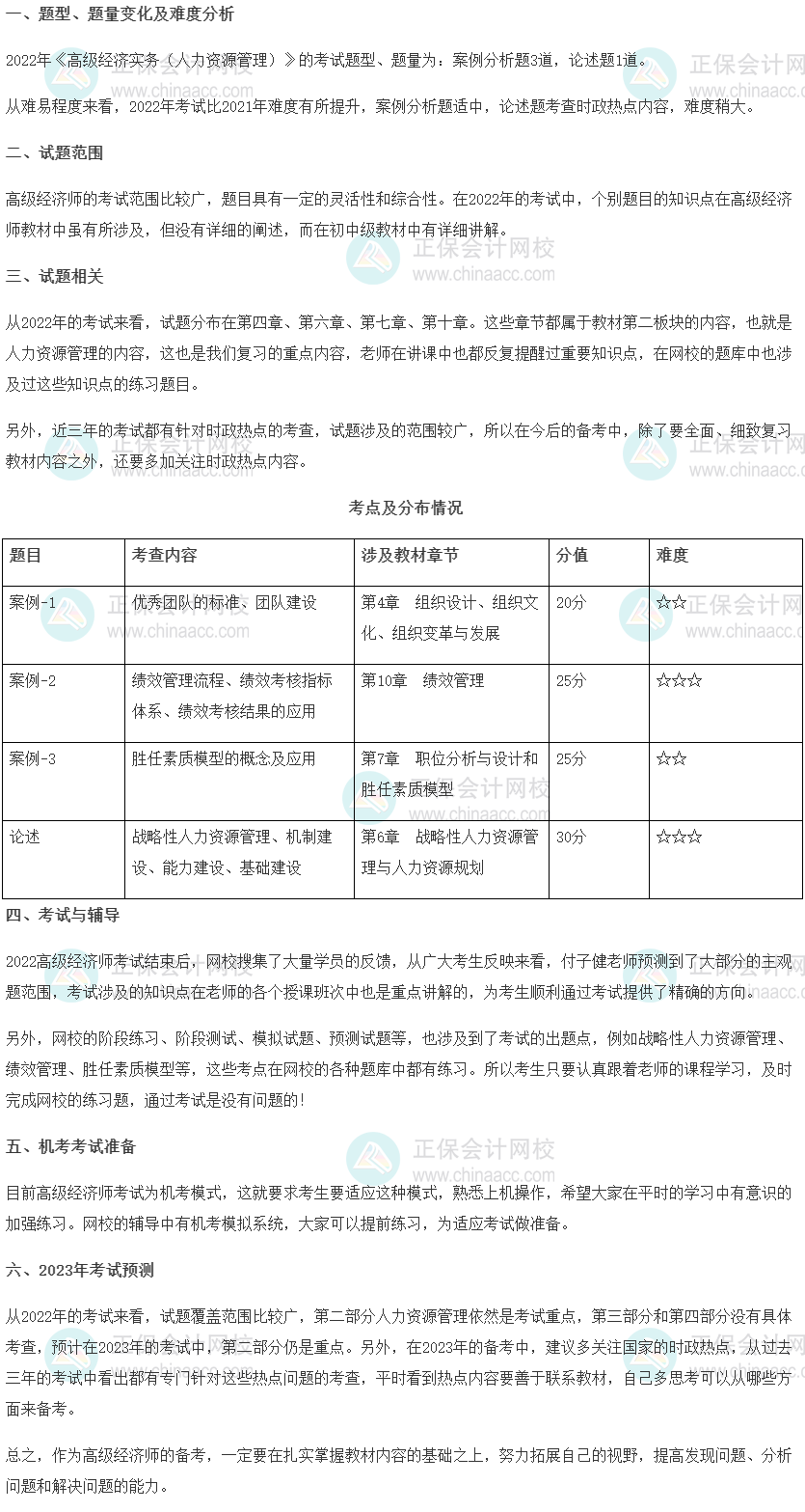 2022年高級經(jīng)濟(jì)師考試《人力資源管理》考情分析及2023考情預(yù)測