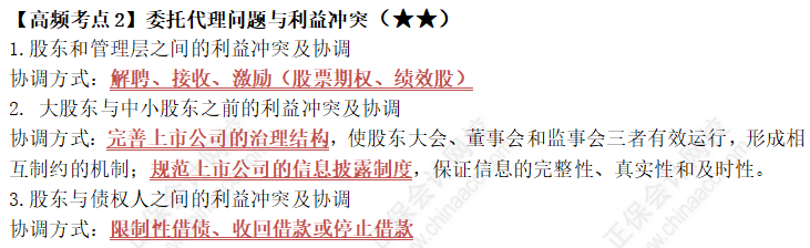 中級《財務(wù)管理》第一章高頻考點2：委托代理問題與利益沖突