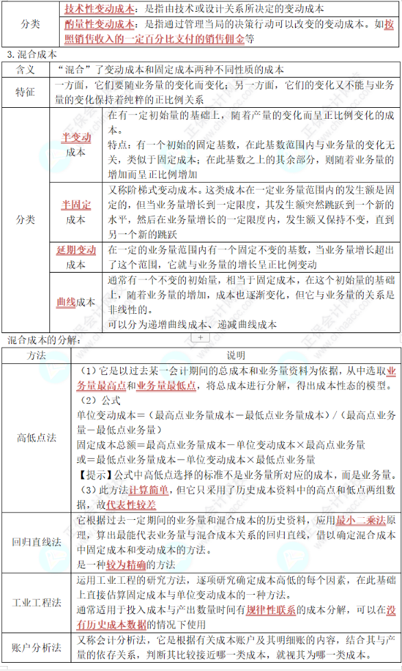 中級《財務(wù)管理》第二章高頻考點4：成本性態(tài)分析