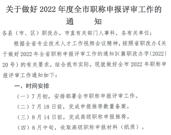 河北石家莊關(guān)于做好2022年職稱申報評審的通知