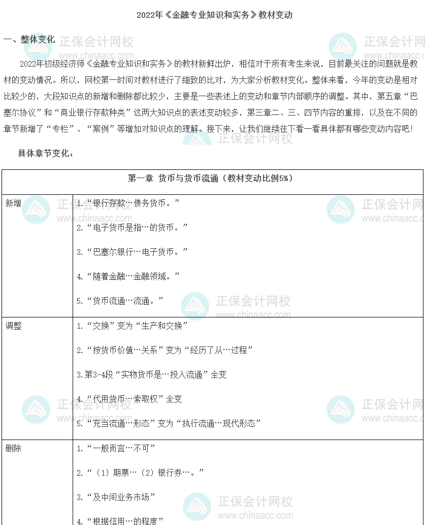 2022年初級(jí)經(jīng)濟(jì)師《金融》教材變動(dòng)解讀