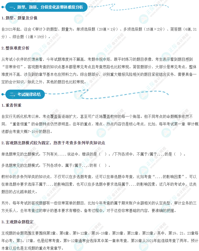 2022年注會《審計》考情分析及2023年考情猜想