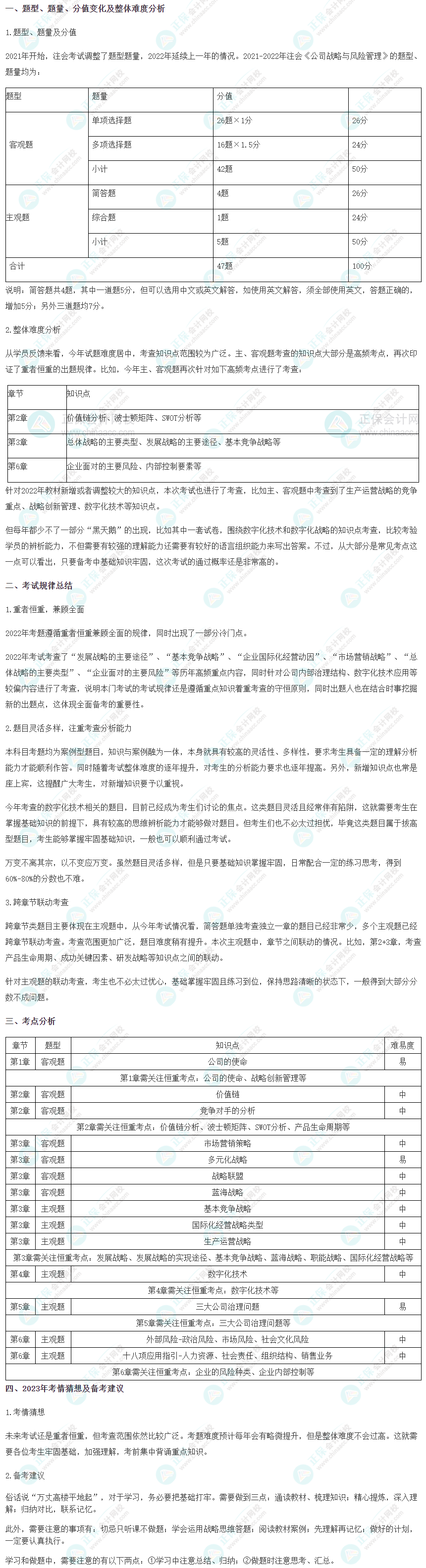 2022年注會《戰(zhàn)略》考情分析及2023年考情猜想_注冊會計師-正保會計網(wǎng)校