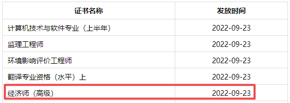 成都2022高級經(jīng)濟師合格證明發(fā)放