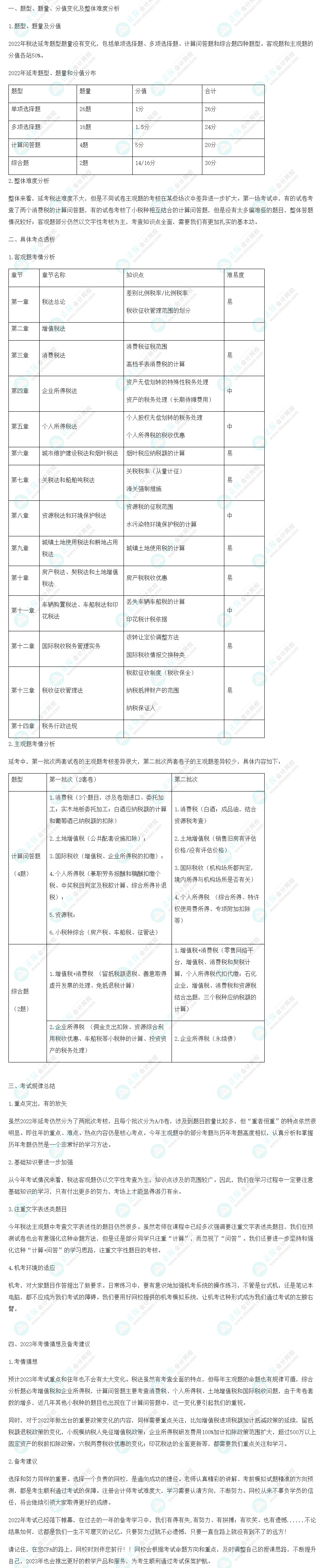 2022年注會(huì)《稅法》延考考情分析及2023年考情猜想