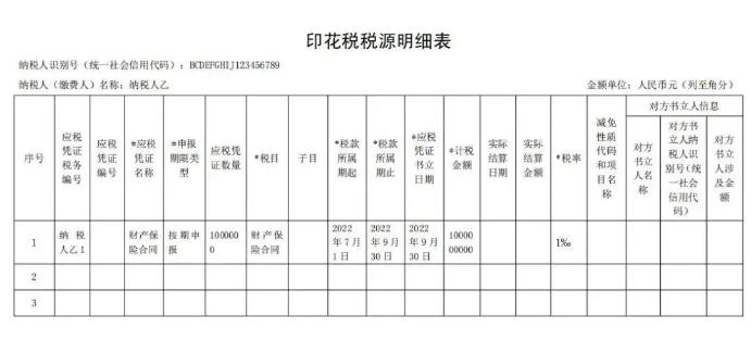 乙印花稅稅源明細(xì)表