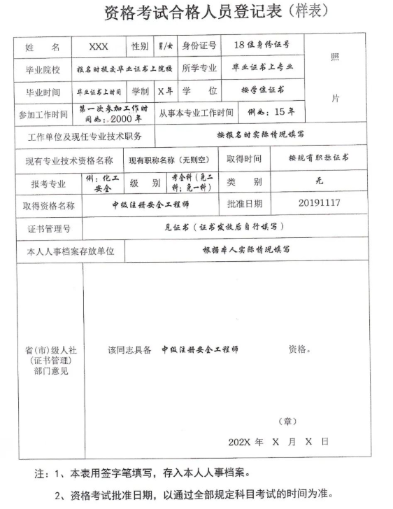 資格考試合格人員登記表