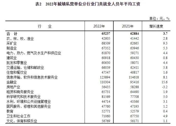 2022年城鎮(zhèn)私營單位分行業(yè)門類就業(yè)人員年平均工資