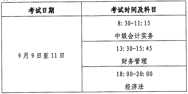 中級會計考試時間